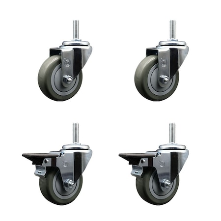 Service Caster 35 Inch Gray Polyurethane Wheel Swivel 34 Inch Threaded Stem Caster Set 2 Brakes SCC SCC-TS20S3514-PPUB-34212-2-PLB-2